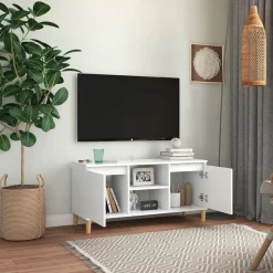 Mueble bajo de TV Kapa 2 puertas + 2 estantes blanco 50x103,5x35 cm