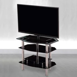 Mueble bajo de TV Liverpool 3 estantes cristal negro 80x64,5x60 cm