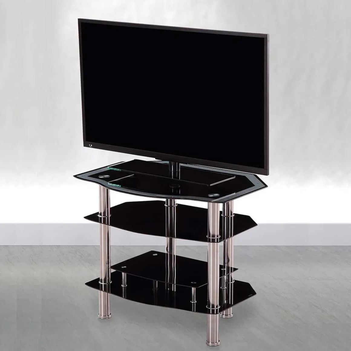 Mueble bajo de TV Liverpool 3 estantes cristal negro 80x64,5x60 cm
