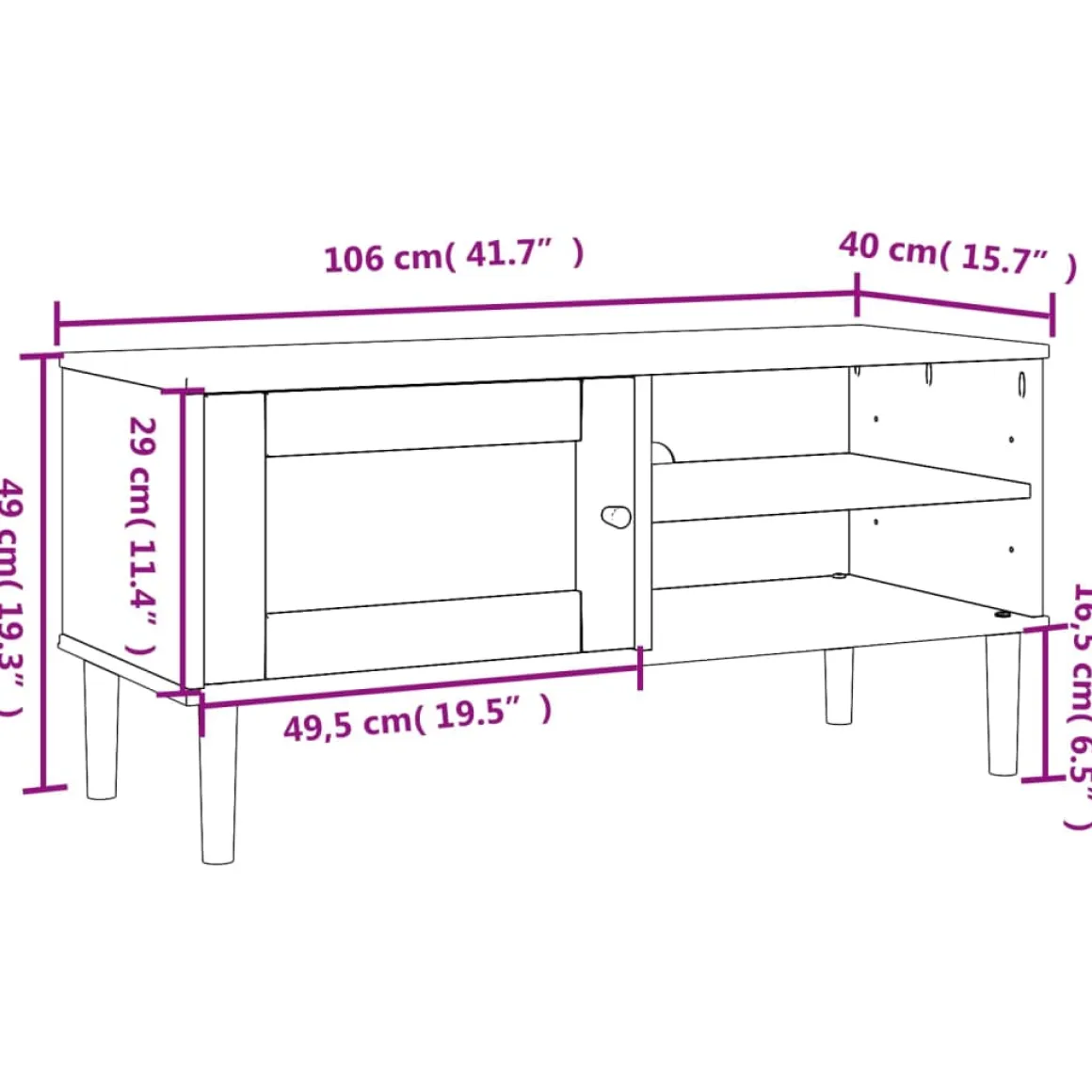 Mueble bajo de TV Senja 1 puerta + 2 huecos 49x106x40 cm