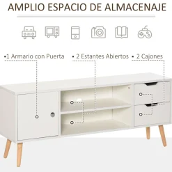 Mueble bajo de TV Sybil Homcom con estantes abiertos blanco 44x120x28 cm