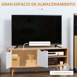 Mueble bajo de TV Venice Homcom 2 módulos + 2 puertas natural/blanco 48,8x110x39 cm