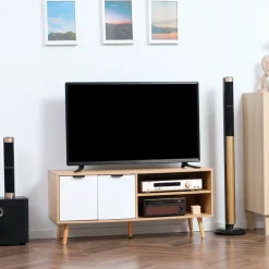 Mueble bajo de TV Venice Homcom 2 módulos + 2 puertas natural/blanco 48,8x110x39 cm