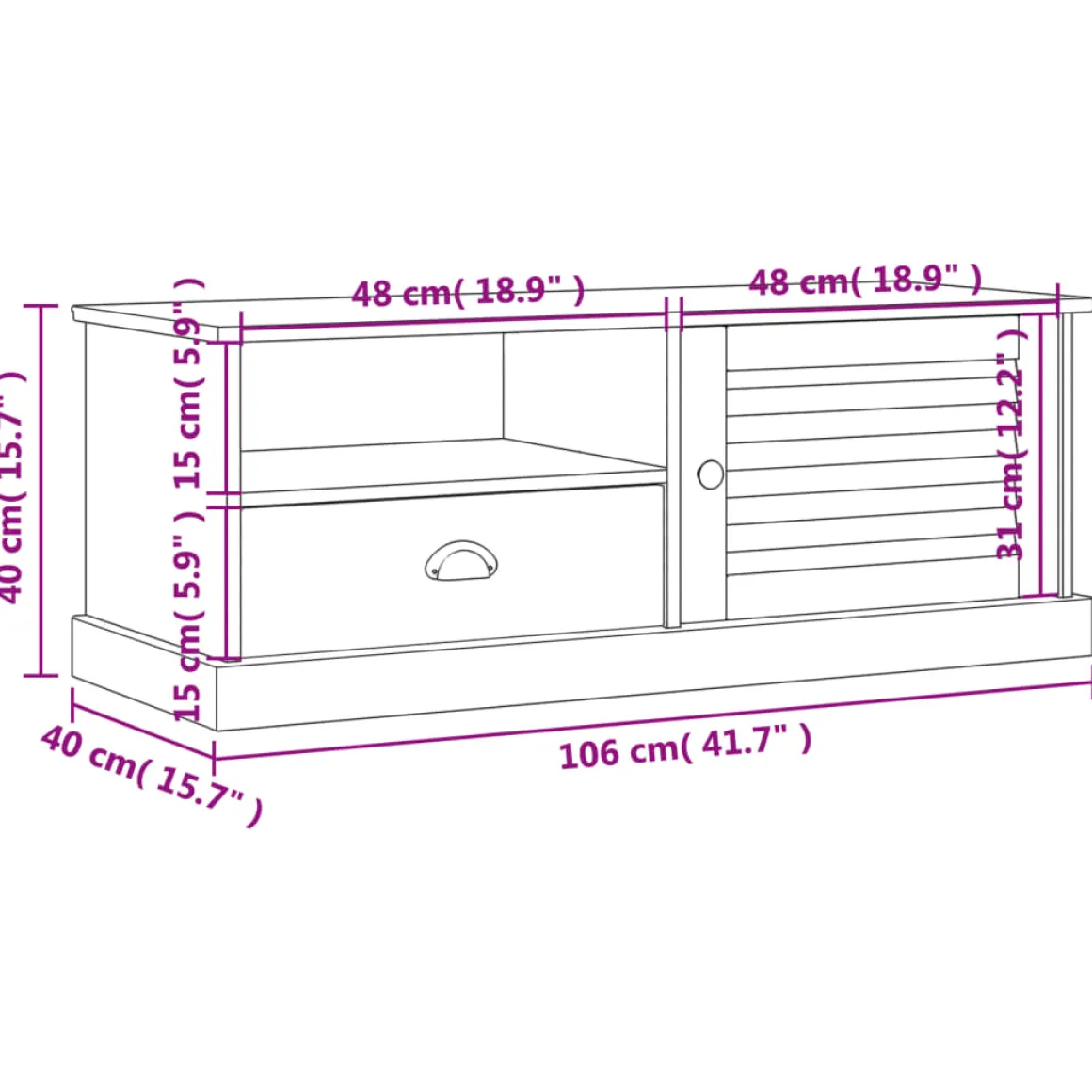 Mueble bajo de TV Vigo 1 cajón + 1 puerta 40x106x40 cm