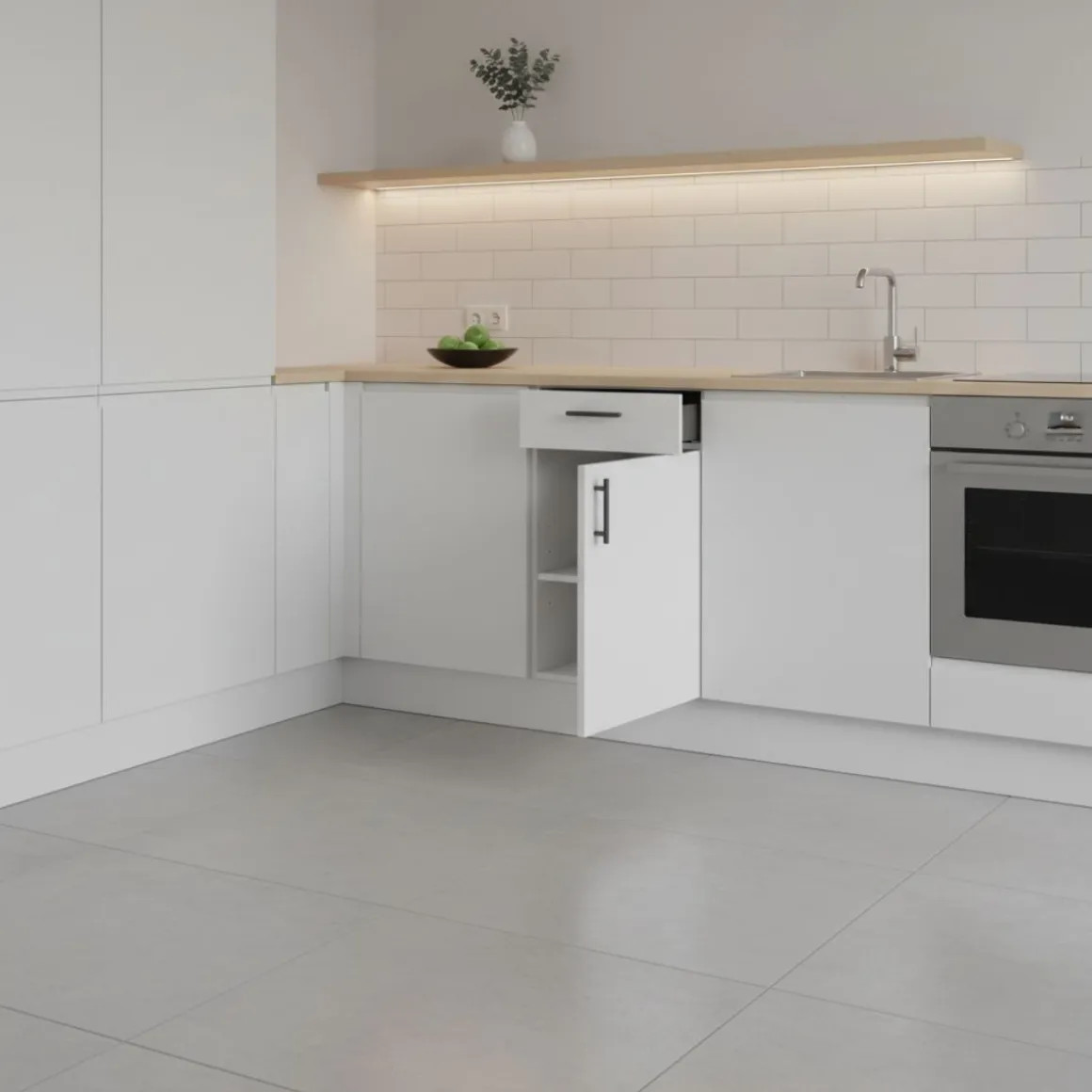 Mueble bajo Kira módulo 1 puerta con cajón blanco/natural 40 cm