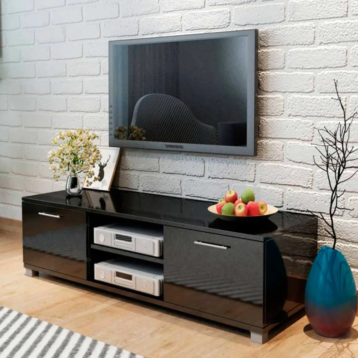 Mueble bajo para TV 2 armarios 2 estantes negro brillo 35x120x40,5 cm