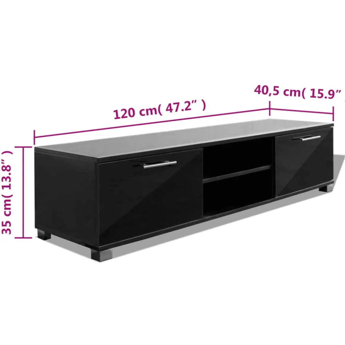 Mueble bajo para TV 2 armarios 2 estantes negro brillo 35x120x40,5 cm