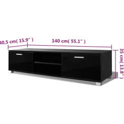 Mueble bajo para TV 2 armarios 2 estantes negro brillo 35x140x40,5 cm