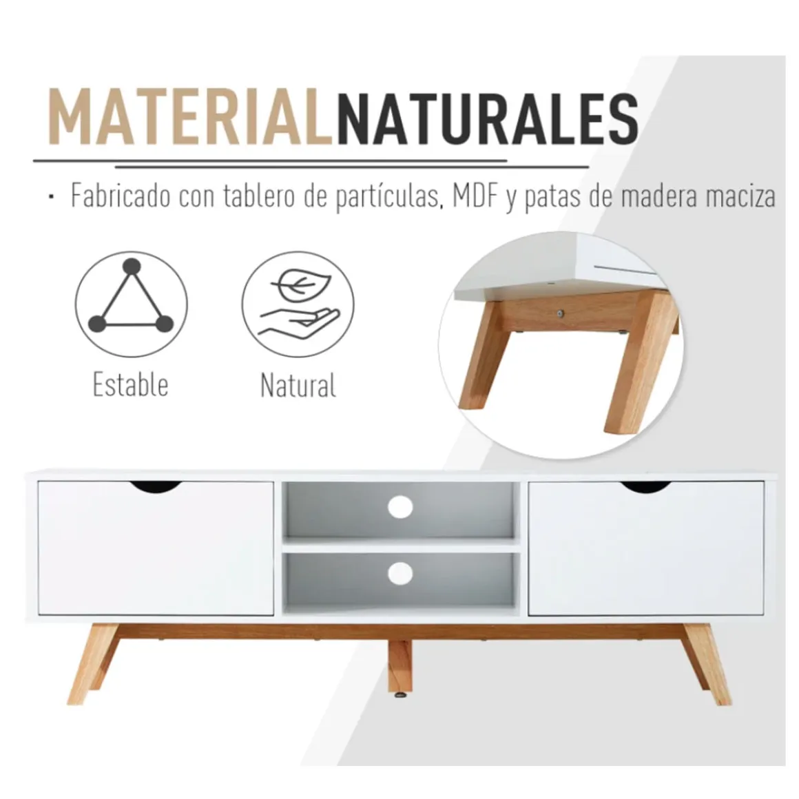 Mueble bajo para TV Homcom 2 armarios + 2 estantes blanco 50x150x39 cm