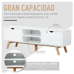 Mueble bajo para TV Homcom 2 armarios + 2 estantes blanco 50x150x39 cm