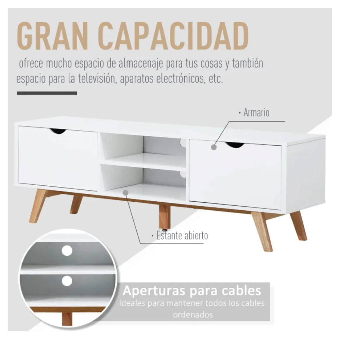 Mueble bajo para TV Homcom 2 armarios + 2 estantes blanco 50x150x39 cm