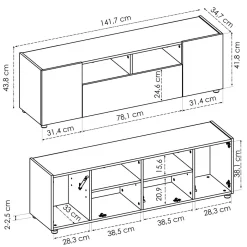 Mueble bajo TV Isola 3 puertas blanco/nordic 44x142x35 cm