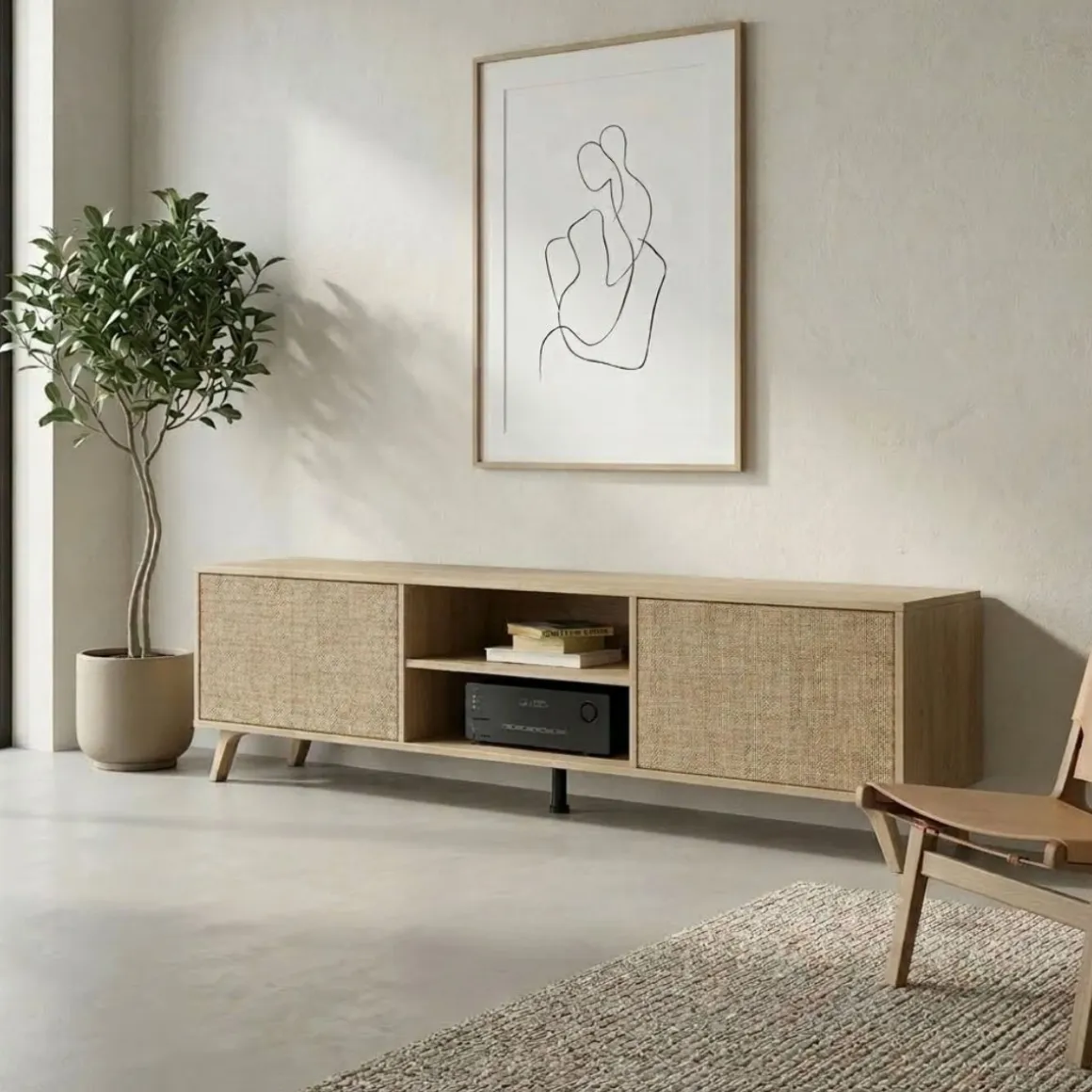 Mueble bajo TV Soto 2 armarios+2 huecos abiertos 49x180x39,6 cm