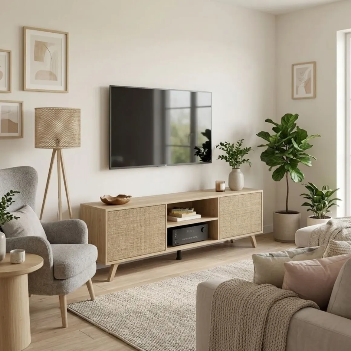 Mueble bajo TV Soto 2 armarios+2 huecos abiertos 49x180x39,6 cm