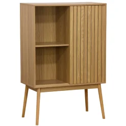 Mueble botellero Trend 12 botellas con puerta y colgador de copas natural 120x80x40 cm