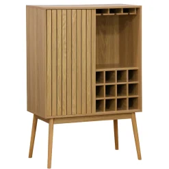 Mueble botellero Trend 12 botellas con puerta y colgador de copas natural 120x80x40 cm