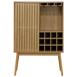 Mueble botellero Trend 12 botellas con puerta y colgador de copas natural 120x80x40 cm