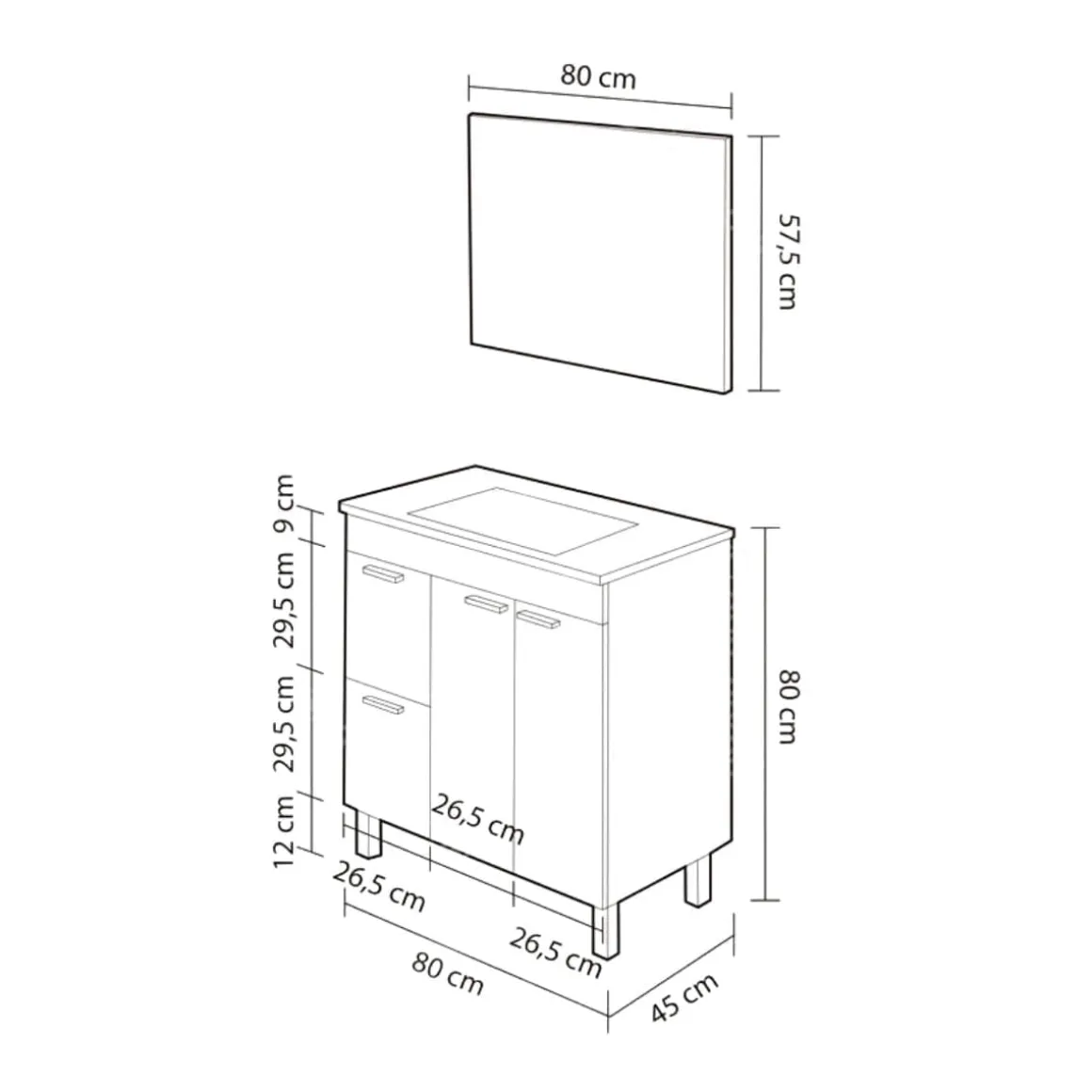 Mueble de baño Aktiva 2 cajones + 2 puertas + espejo 80 cm