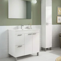 Mueble de baño Aktiva 2 cajones + 2 puertas + espejo 80 cm
