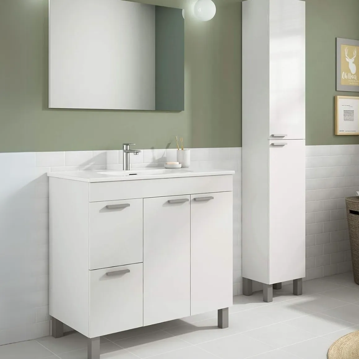 Mueble de baño Aktiva 2 cajones + 2 puertas + espejo 80 cm