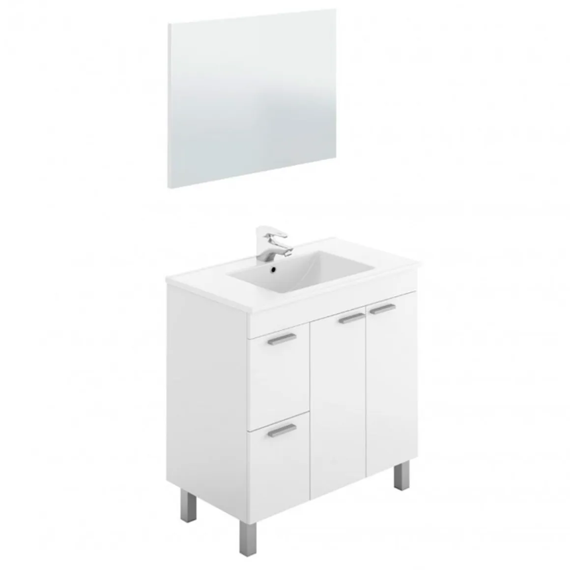 Mueble de baño Aktiva 2 cajones + 2 puertas + espejo 80 cm