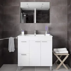 Mueble de baño Aktiva 2 cajones + 2 puertas + espejo 80 cm