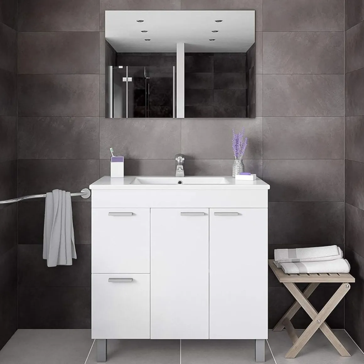 Mueble de baño Aktiva 2 cajones + 2 puertas + espejo 80 cm