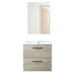 Mueble de baño Athena 2 cajones + espejo roble 60 cm