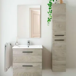Mueble de baño Athena 2 cajones + espejo roble 60 cm