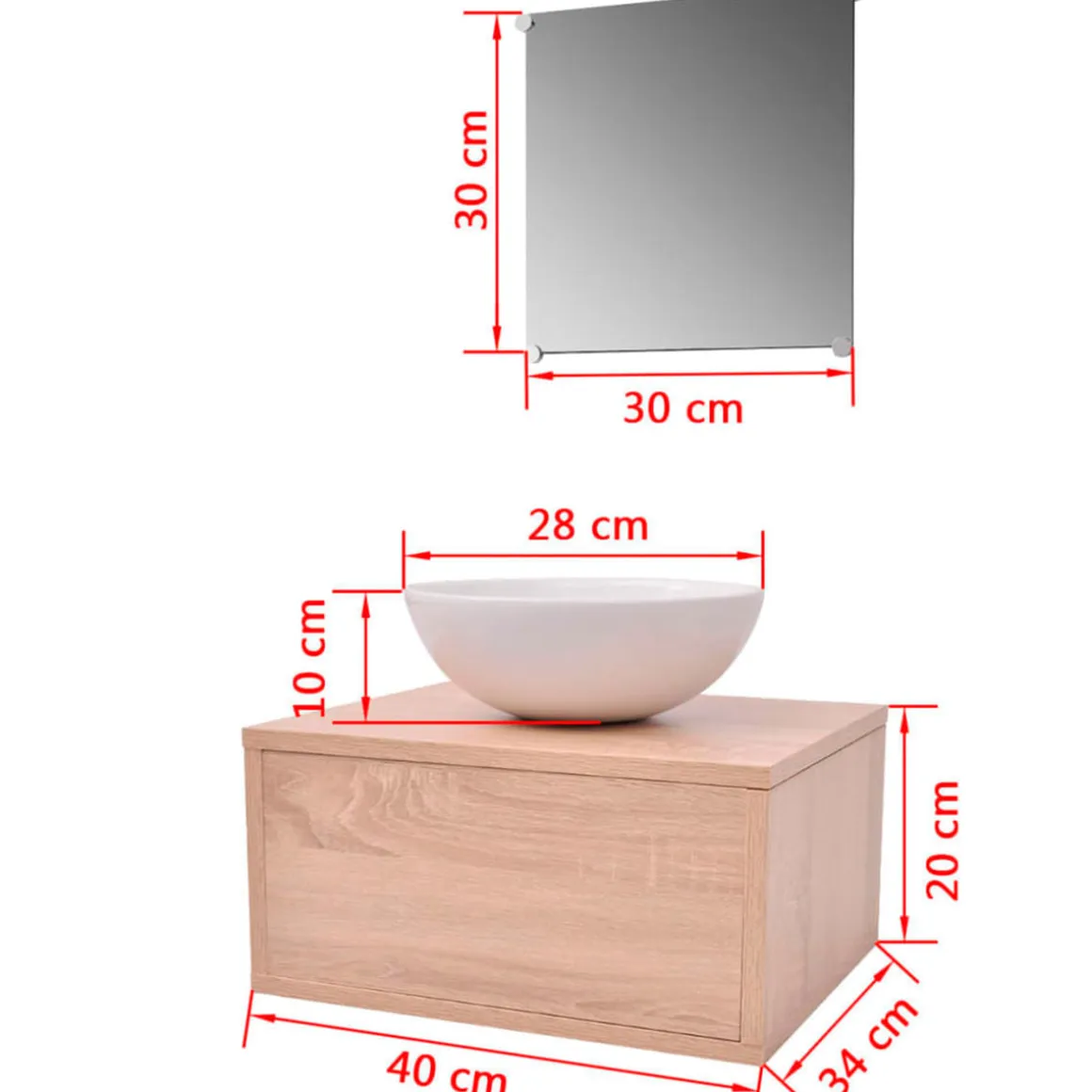 Mueble de baño Bahamas + lavabo + espejo 20x40x34 cm