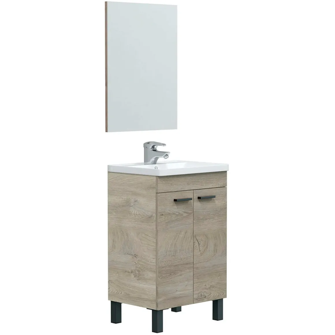 Mueble de baño con espejo y lavabo Essens 2 puertas roble Alaska