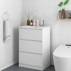 Mueble de baño con lavabo Alika Homcom 2 cajones blanco brillante 88x61x37 cm