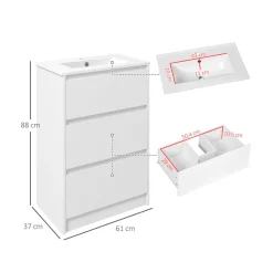 Mueble de baño con lavabo Alika Homcom 2 cajones blanco brillante 88x61x37 cm
