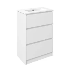 Mueble de baño con lavabo Alika Homcom 2 cajones blanco brillante 88x61x37 cm