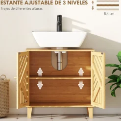Mueble de baño Congo Homcom 2 puertas natural 60x60x30 cm