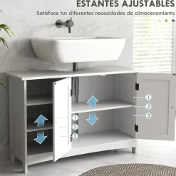 Mueble de baño Farm Kleankin 2 puertas + 3 estantes abiertos blanco 60x90x30 cm