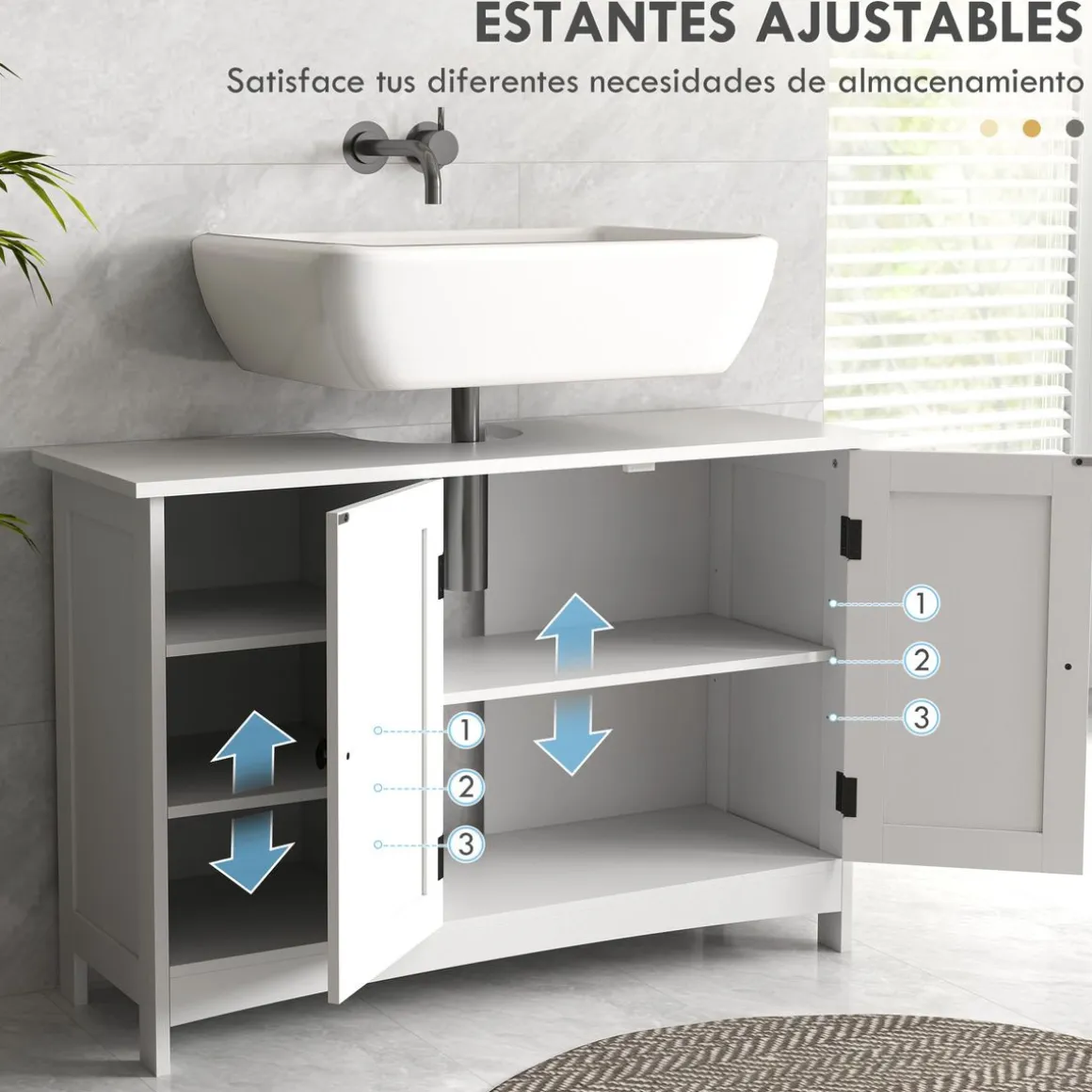 Mueble de baño Farm Kleankin 2 puertas + 3 estantes abiertos blanco 60x90x30 cm