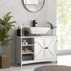 Mueble de baño Farm Kleankin 2 puertas + 3 estantes abiertos blanco 60x90x30 cm