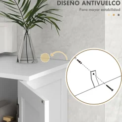 Mueble de baño Farm Kleankin 2 puertas + 3 estantes abiertos blanco 60x90x30 cm
