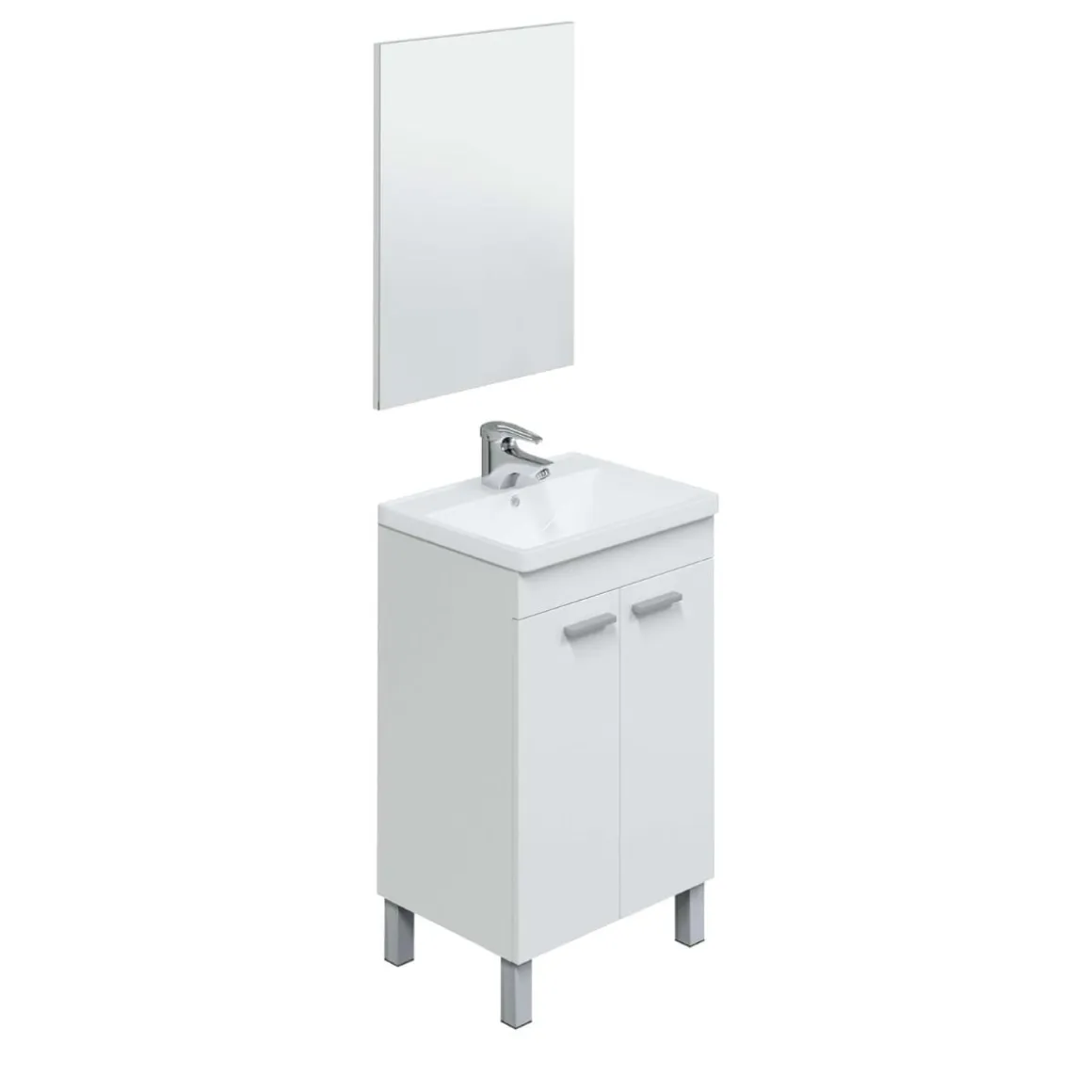 Mueble de baño Koncept 2 puertas + espejo + lavabo blanco 50 cm