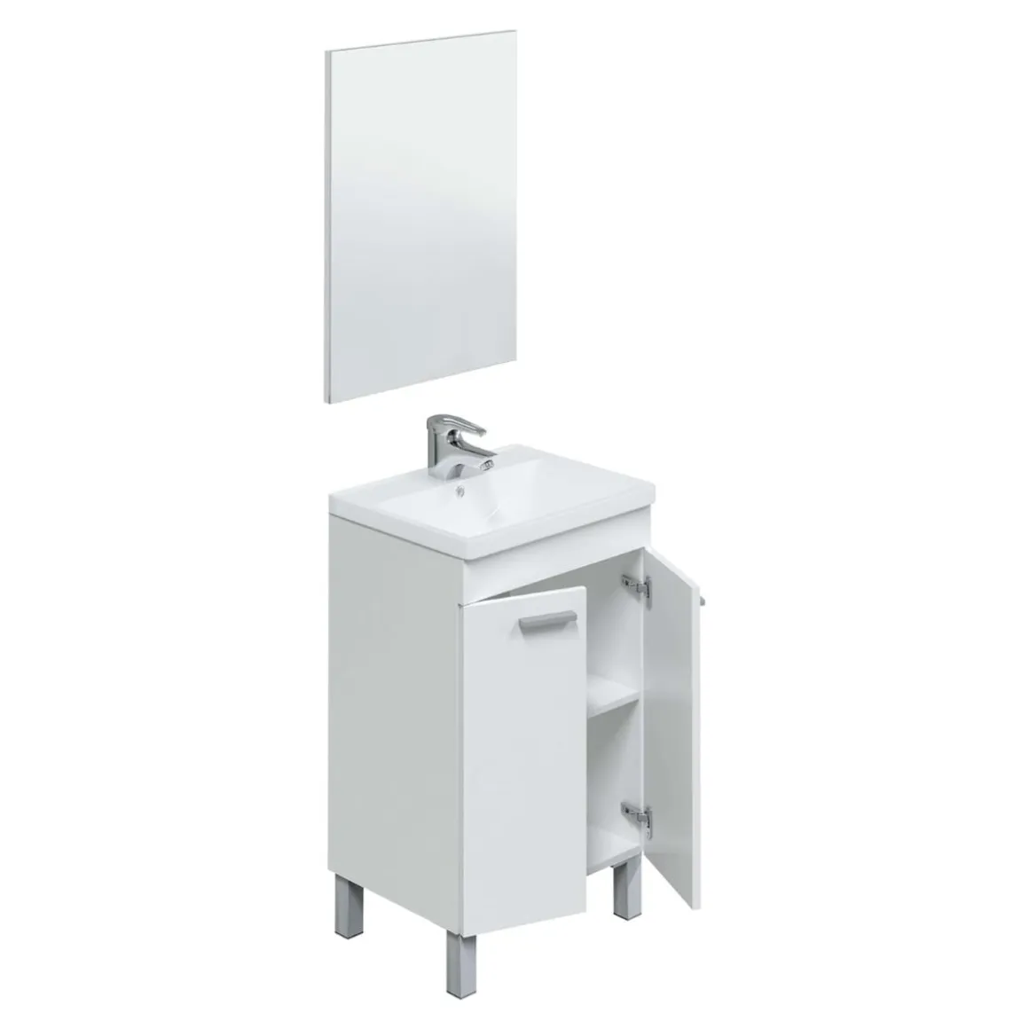 Mueble de baño Koncept 2 puertas + espejo + lavabo blanco 50 cm
