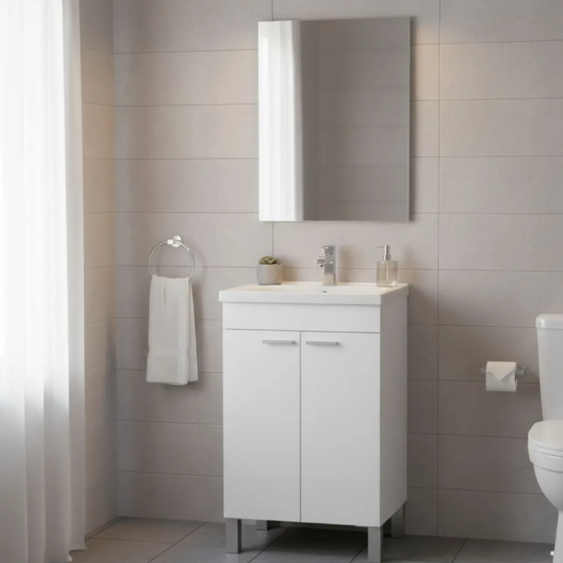 Mueble de baño Koncept 2 puertas + espejo + lavabo blanco 50 cm