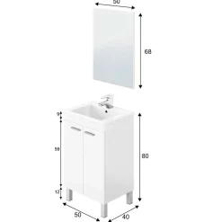 Mueble de baño Koncept 2 puertas + espejo blanco 80x50x40 cm