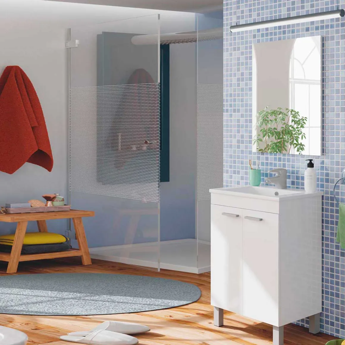Mueble de baño Koncept 2 puertas + espejo blanco 80x50x40 cm