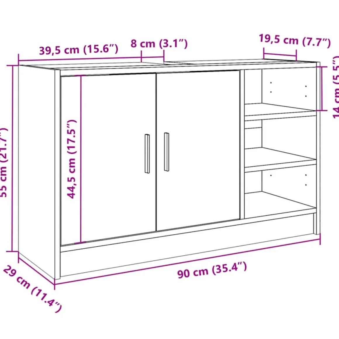 Mueble de baño Liberto 2 puertas + 3 compartimentos blanco 55x90x29 cm