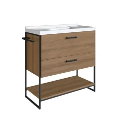 Mueble de baño Lili lavabo + 2 cajones + estante marrón/blanco 83,5x80x36 cm