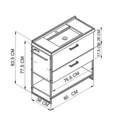 Mueble de baño Lili lavabo + 2 cajones + estante marrón/blanco 83,5x80x36 cm