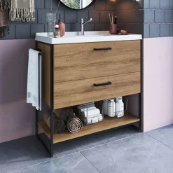 Mueble de baño Lili lavabo + 2 cajones + estante marrón/blanco 83,5x80x36 cm