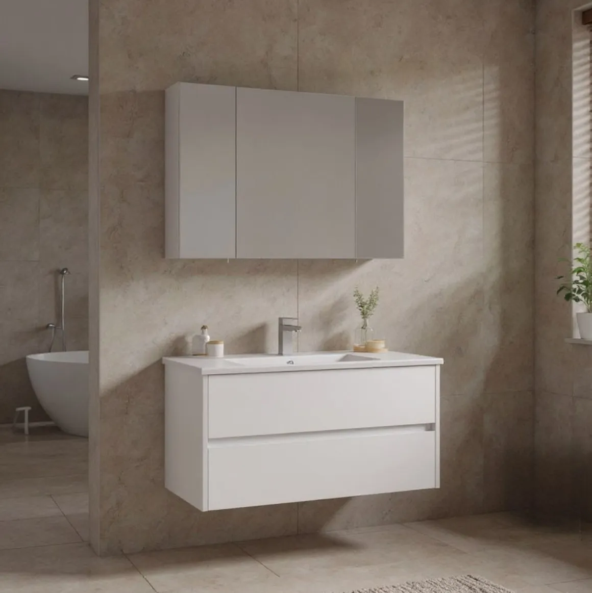 Mueble de baño Logan 2 cajones con lavabo y espejo