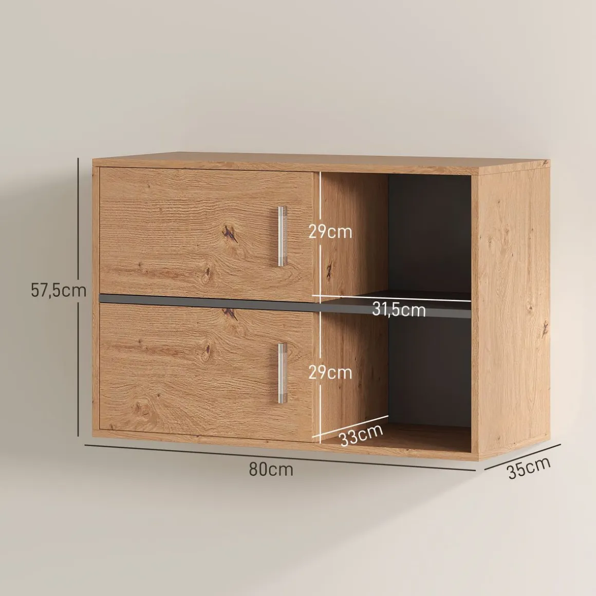 Mueble de baño Loira Homcom 2 puertas con 2 compartimentos natural 57,5x80x35 cm
